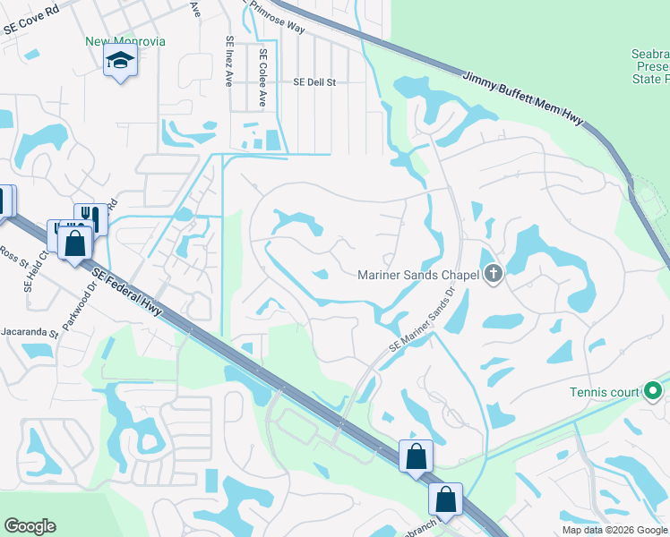 map of restaurants, bars, coffee shops, grocery stores, and more near 6404 Southeast Brandywine Court in Stuart