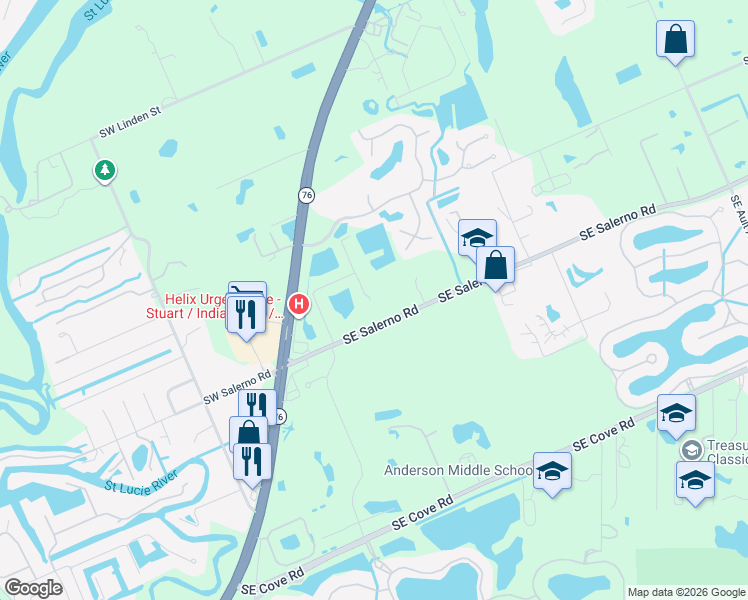map of restaurants, bars, coffee shops, grocery stores, and more near 405 Southeast Salerno Road in Stuart