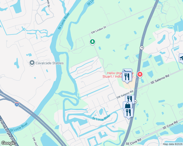 map of restaurants, bars, coffee shops, grocery stores, and more near 532 Southwest Timber Trail in Stuart
