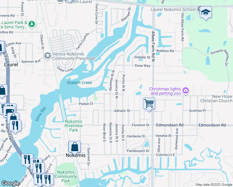 map of restaurants, bars, coffee shops, grocery stores, and more near 214 Jessica Street North in Nokomis