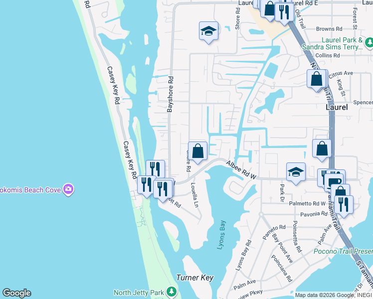 map of restaurants, bars, coffee shops, grocery stores, and more near 210 Shore Road in Nokomis