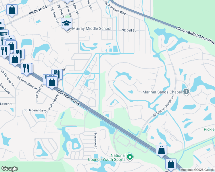 map of restaurants, bars, coffee shops, grocery stores, and more near 5111 Southeast Burning Tree Circle in Stuart