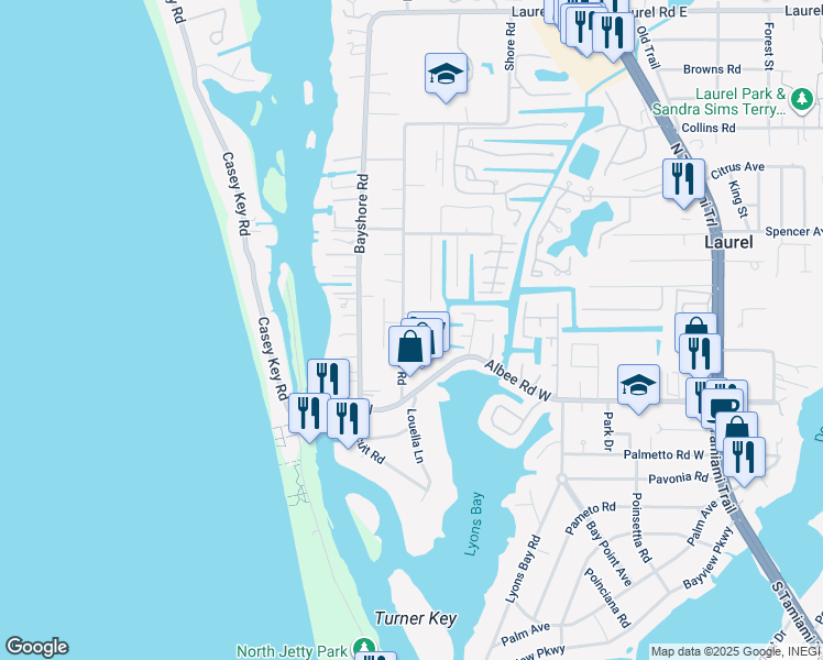 map of restaurants, bars, coffee shops, grocery stores, and more near 210 Shore Road in Nokomis
