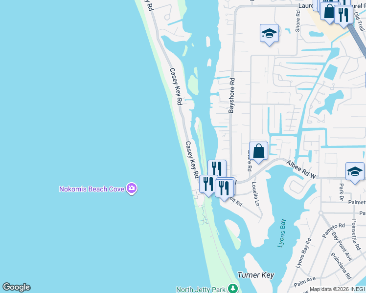 map of restaurants, bars, coffee shops, grocery stores, and more near 217 Casey Key Road in Nokomis