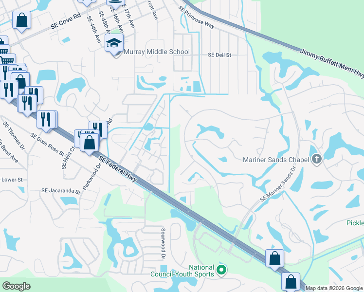 map of restaurants, bars, coffee shops, grocery stores, and more near 5111 Southeast Burning Tree Circle in Stuart