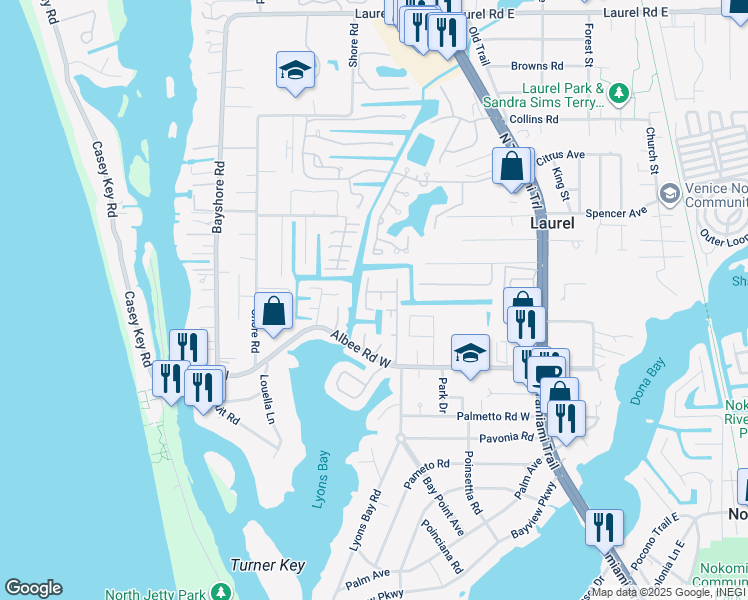 map of restaurants, bars, coffee shops, grocery stores, and more near 618 Fair Winds Drive in Nokomis
