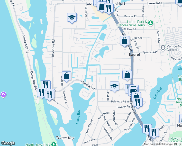 map of restaurants, bars, coffee shops, grocery stores, and more near 618 Fair Winds Drive in Nokomis