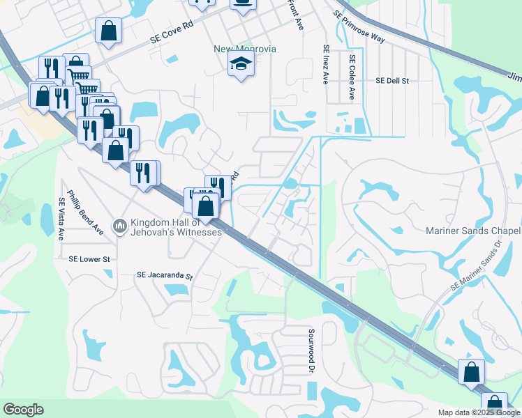 map of restaurants, bars, coffee shops, grocery stores, and more near 6341 Colonial Drive in Stuart