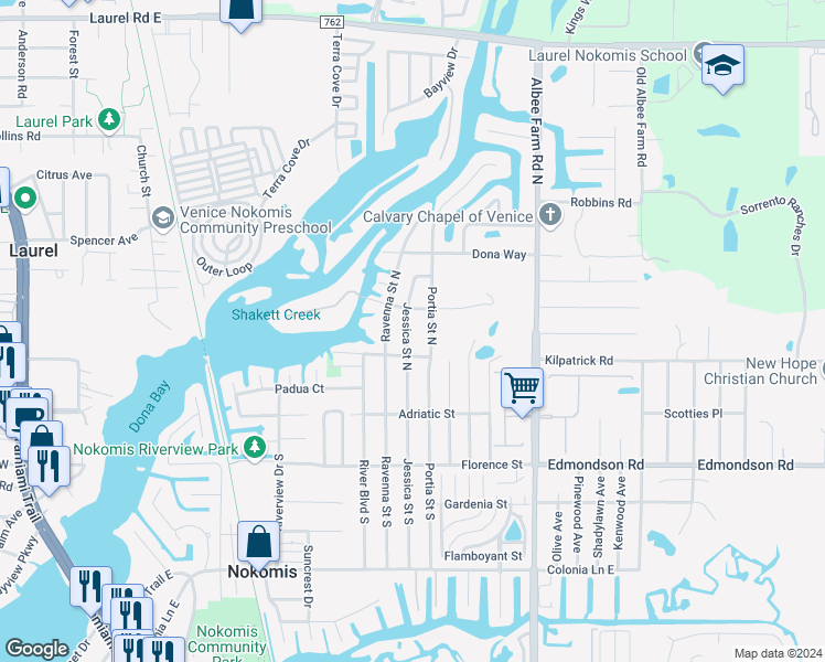 map of restaurants, bars, coffee shops, grocery stores, and more near 214 Jessica Street North in Nokomis