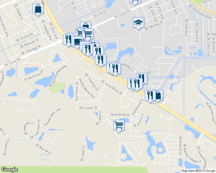 map of restaurants, bars, coffee shops, grocery stores, and more near 3984 Southeast Dixie Ross Street in Stuart
