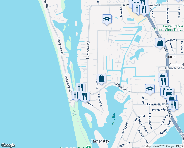 map of restaurants, bars, coffee shops, grocery stores, and more near 229 Shore T Road in Nokomis