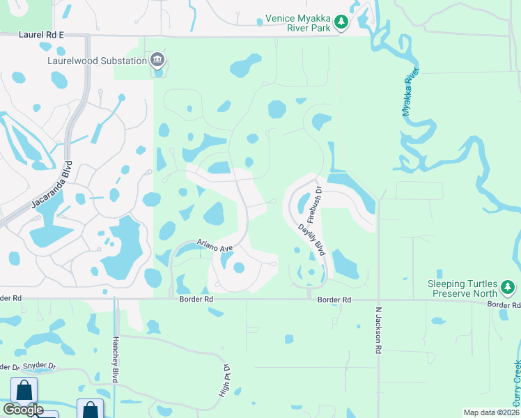 map of restaurants, bars, coffee shops, grocery stores, and more near 2971 Border Road in Venice