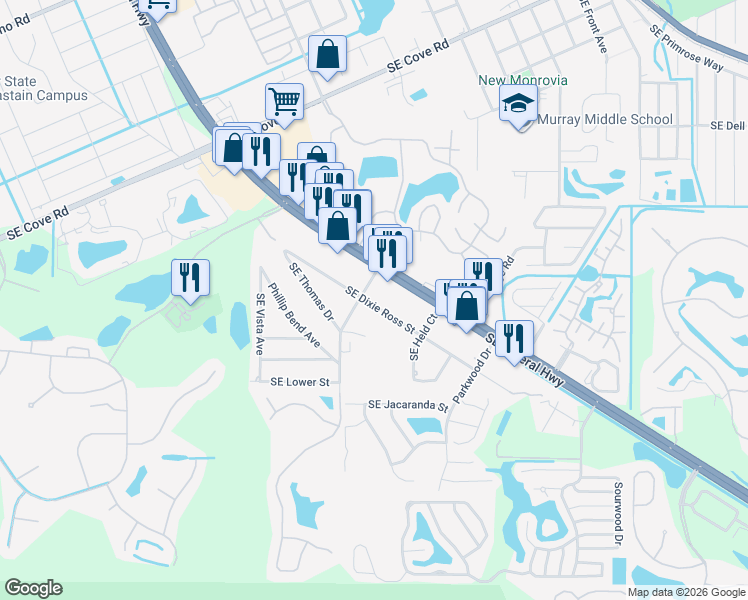 map of restaurants, bars, coffee shops, grocery stores, and more near 3984 Southeast Dixie Ross Street in Stuart