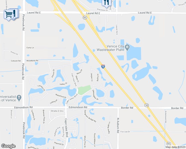 map of restaurants, bars, coffee shops, grocery stores, and more near 1549 Jasper Court in Venice