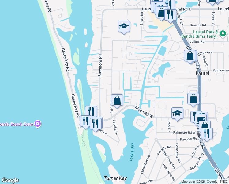 map of restaurants, bars, coffee shops, grocery stores, and more near 210 Shore Road in Nokomis