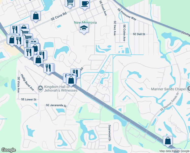 map of restaurants, bars, coffee shops, grocery stores, and more near 6271 SE Colonial Dr in Stuart