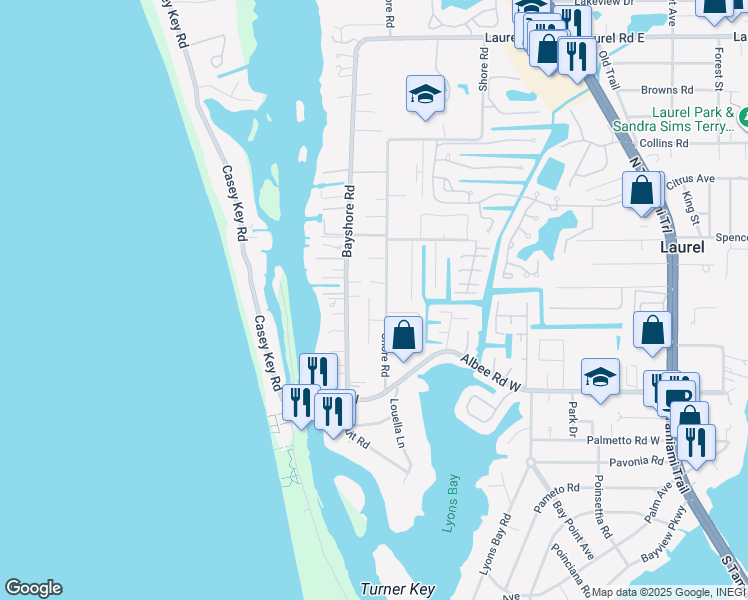 map of restaurants, bars, coffee shops, grocery stores, and more near 406 Bayshore Road in Nokomis