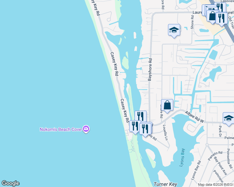 map of restaurants, bars, coffee shops, grocery stores, and more near 412 Casey Key Road in Nokomis