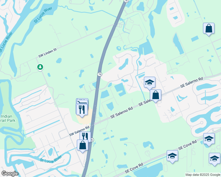 map of restaurants, bars, coffee shops, grocery stores, and more near 6230 Southeast Lake Circle Drive in Stuart