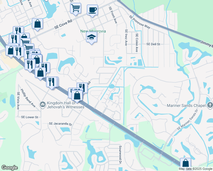 map of restaurants, bars, coffee shops, grocery stores, and more near 4568 Southeast Salvatori Road in Stuart