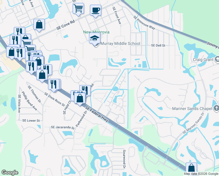 map of restaurants, bars, coffee shops, grocery stores, and more near 4568 Southeast Salvatori Road in Stuart