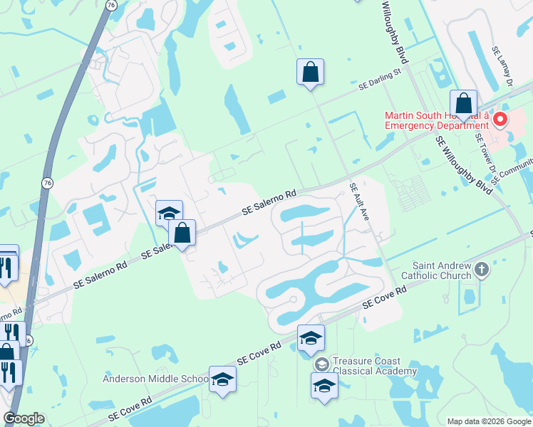 map of restaurants, bars, coffee shops, grocery stores, and more near 1306 Southeast Conference Circle in Stuart