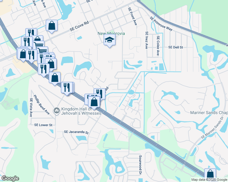 map of restaurants, bars, coffee shops, grocery stores, and more near 4488 Southeast Salvatori Road in Stuart