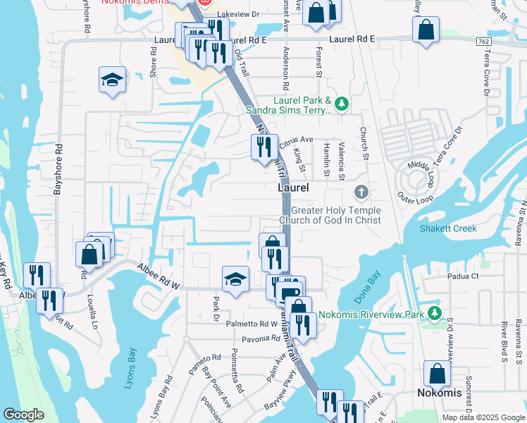 map of restaurants, bars, coffee shops, grocery stores, and more near 124 Avenue La Palma in Nokomis