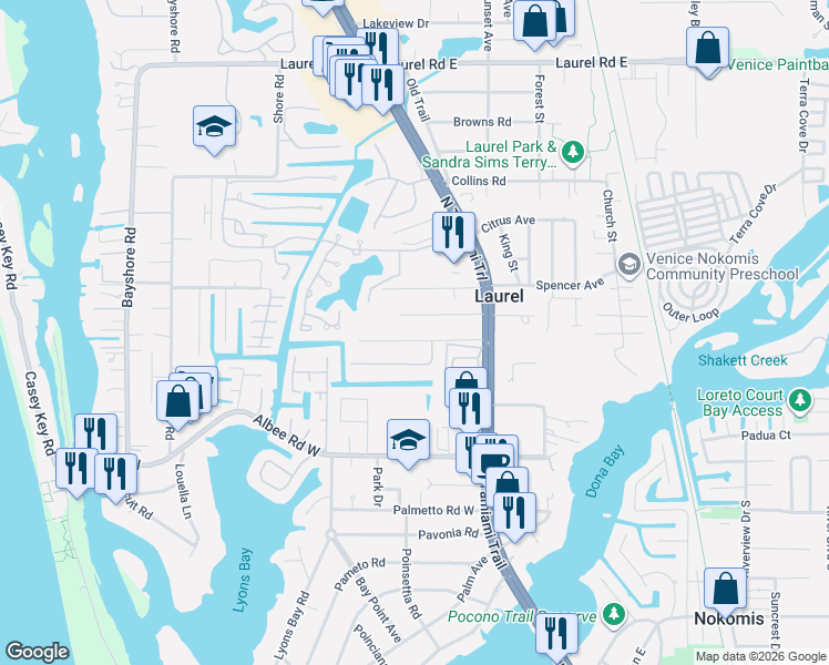 map of restaurants, bars, coffee shops, grocery stores, and more near 210 Avenue La Palma in Nokomis