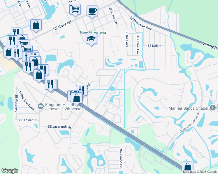 map of restaurants, bars, coffee shops, grocery stores, and more near 4568 Southeast Salvatori Road in Stuart