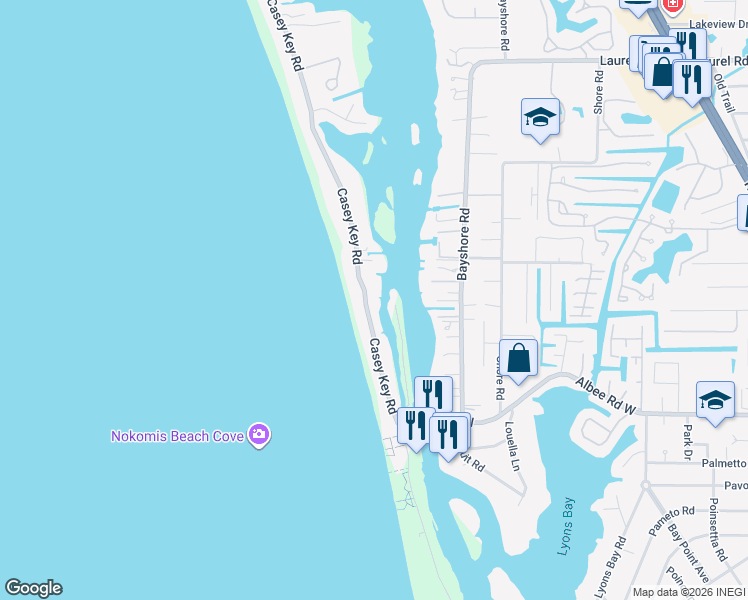 map of restaurants, bars, coffee shops, grocery stores, and more near 412 Casey Key Road in Nokomis