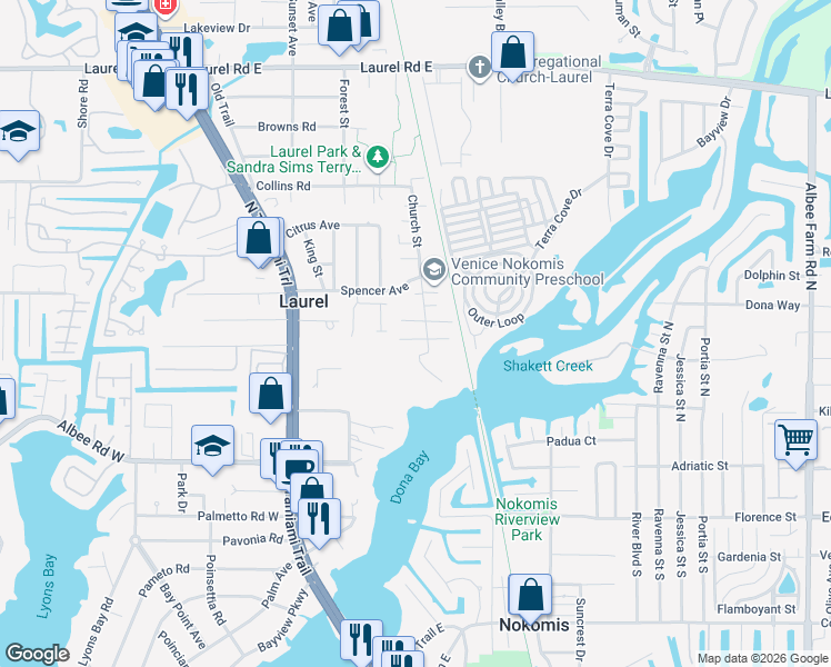 map of restaurants, bars, coffee shops, grocery stores, and more near 375 Scott Street in Nokomis