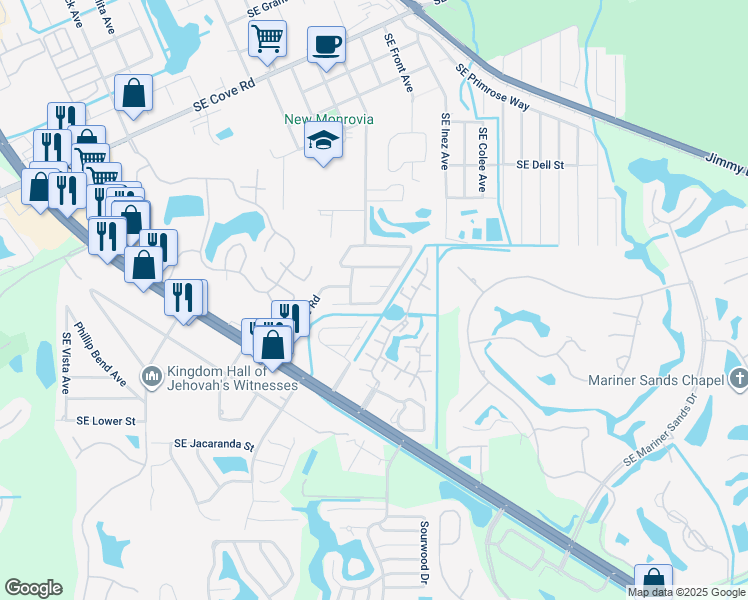 map of restaurants, bars, coffee shops, grocery stores, and more near 4568 Southeast Salvatori Road in Stuart