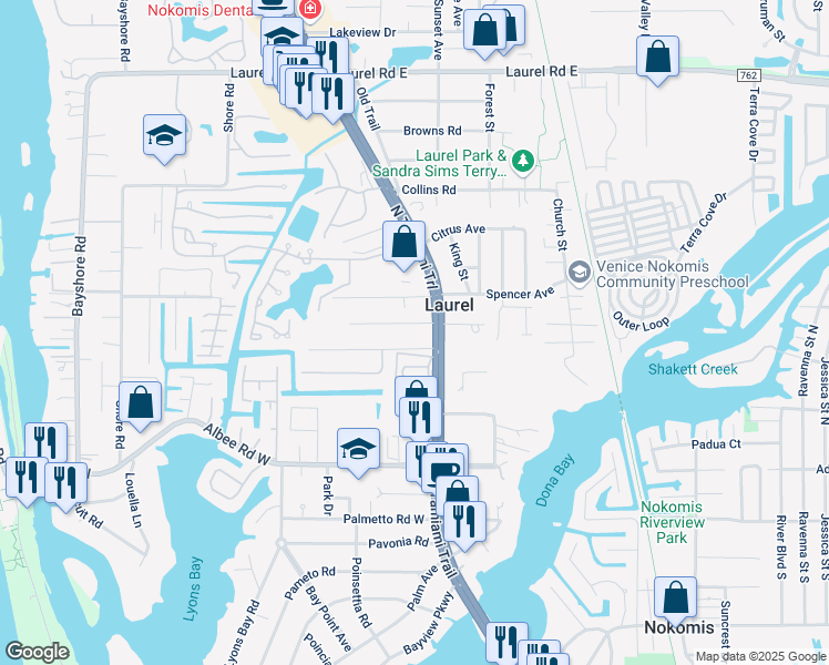 map of restaurants, bars, coffee shops, grocery stores, and more near 124 Avenue La Palma in Nokomis