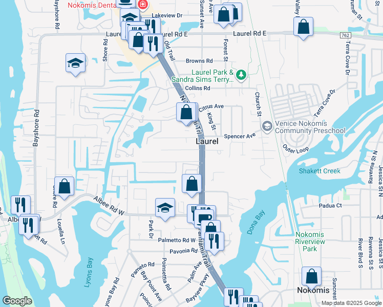 map of restaurants, bars, coffee shops, grocery stores, and more near 124 Avenue La Palma in Nokomis