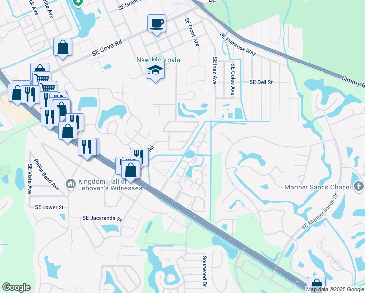 map of restaurants, bars, coffee shops, grocery stores, and more near 4568 Southeast Salvatori Road in Stuart