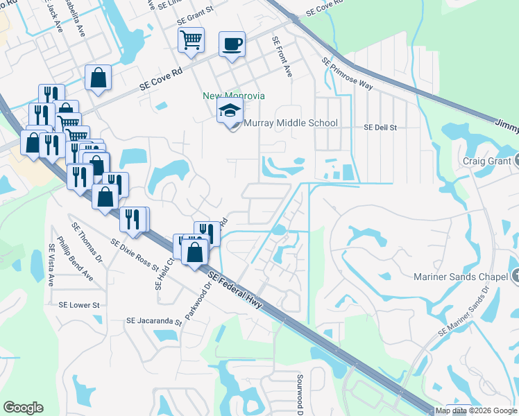 map of restaurants, bars, coffee shops, grocery stores, and more near 6110 Michael Drive in Stuart