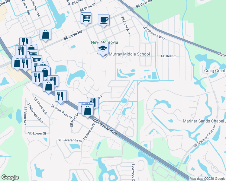 map of restaurants, bars, coffee shops, grocery stores, and more near 6110 Michael Drive in Stuart