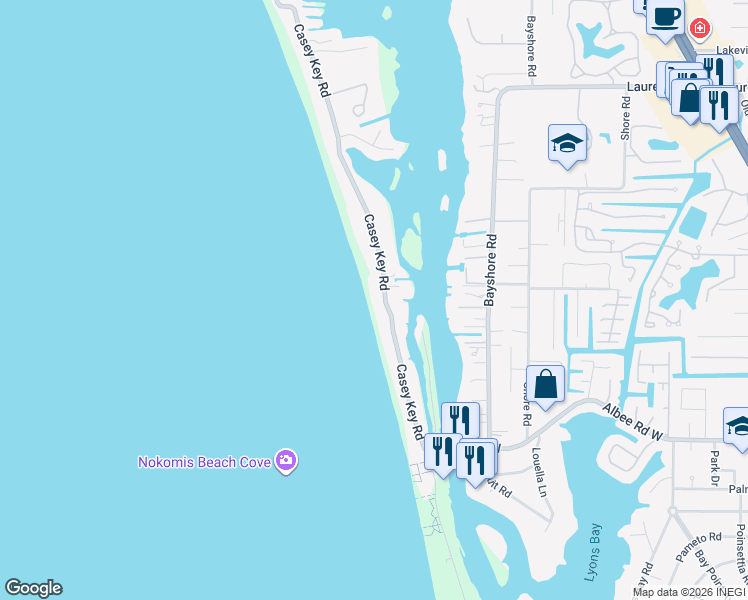 map of restaurants, bars, coffee shops, grocery stores, and more near 427 Casey Key Road in Nokomis