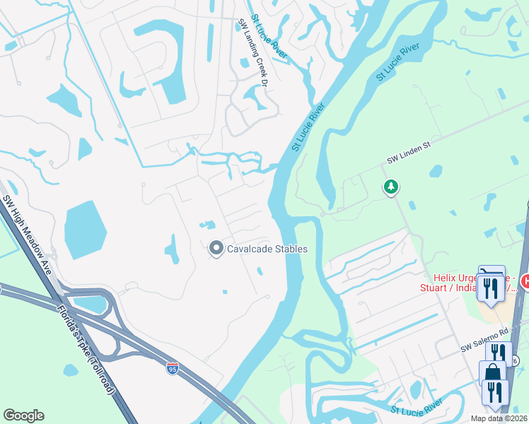 map of restaurants, bars, coffee shops, grocery stores, and more near 5845 Southwest Mapp Road in Palm City