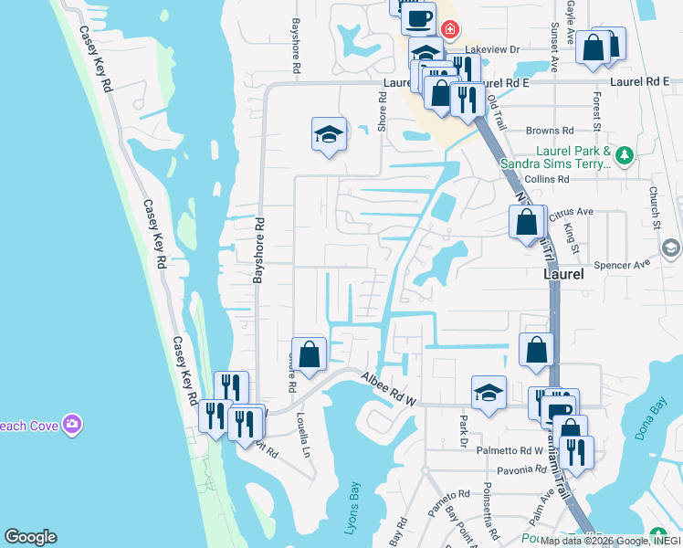 map of restaurants, bars, coffee shops, grocery stores, and more near 711 Channel Acres Road in Nokomis