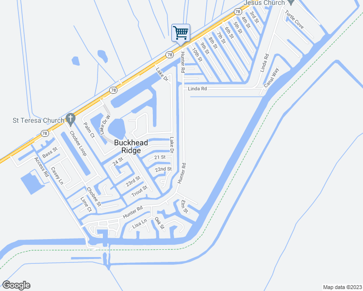 map of restaurants, bars, coffee shops, grocery stores, and more near 1520 Hunter Road in Okeechobee