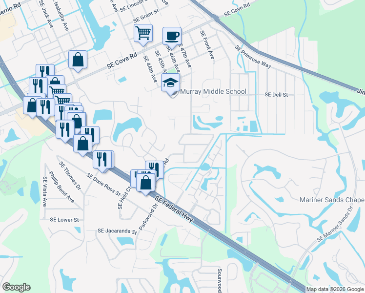 map of restaurants, bars, coffee shops, grocery stores, and more near 6110 Michael Drive in Stuart