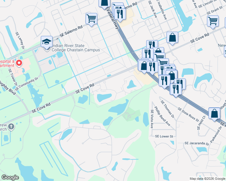 map of restaurants, bars, coffee shops, grocery stores, and more near 3490 Southeast Martinique Trce in Stuart