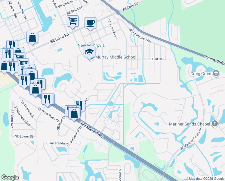 map of restaurants, bars, coffee shops, grocery stores, and more near 4938 Southeast Salvatori Road in Stuart