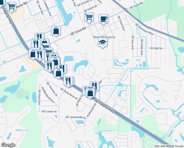 map of restaurants, bars, coffee shops, grocery stores, and more near 6202 Southeast Windsong Lane in Stuart