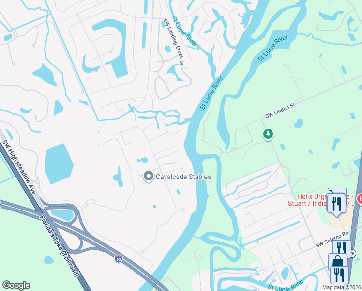 map of restaurants, bars, coffee shops, grocery stores, and more near 5845 Southwest Mapp Road in Palm City