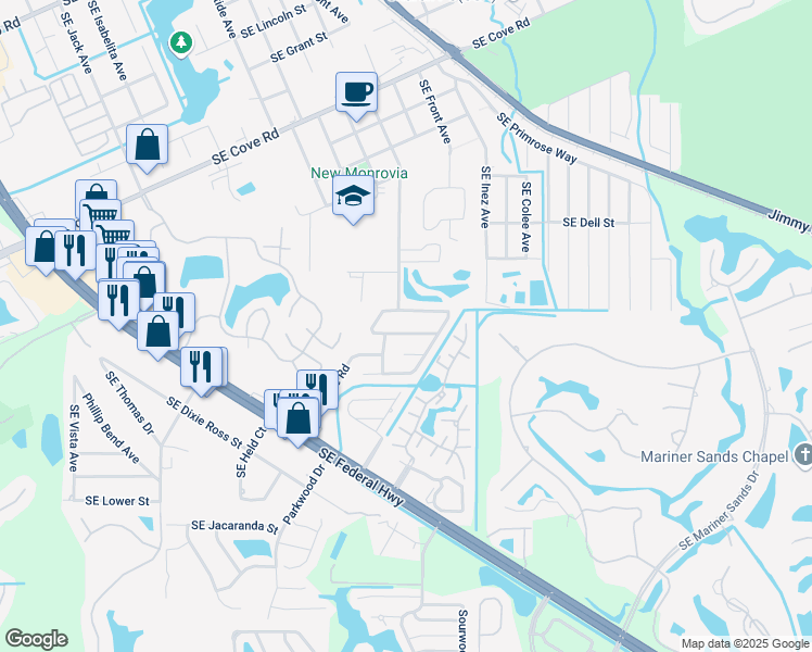 map of restaurants, bars, coffee shops, grocery stores, and more near 4938 Southeast Salvatori Road in Stuart