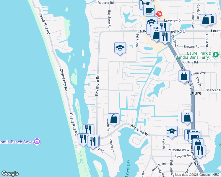 map of restaurants, bars, coffee shops, grocery stores, and more near 408 Shore Road in Nokomis
