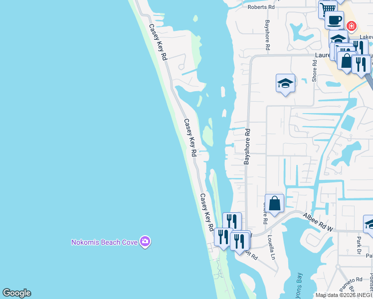 map of restaurants, bars, coffee shops, grocery stores, and more near 427 Casey Key Road in Nokomis